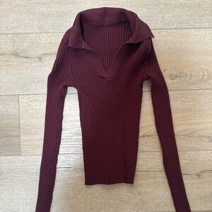 Burgundy Ribbed Long Sleeve Top